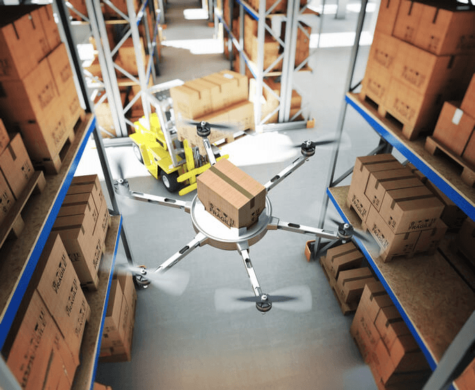 Cartons being moved on a warehouse conveyor